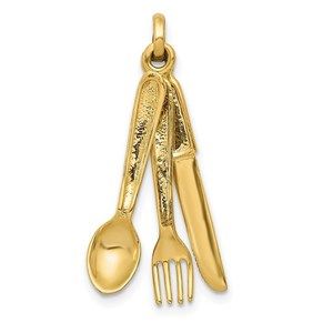 Million charms 14k Yellow Gold Knife, Fork and Spoon Necklace Charm Pendant